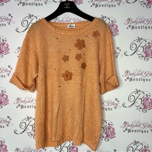 Faber crystal healing stone embroidered knit floral top orange 🍊 cottagecore